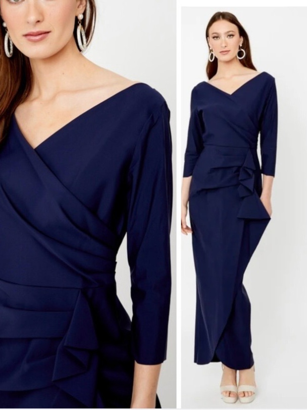 Alex Evenings Faux Wrap Cascade Ruffle Jersey Gown Navy Blue NWT Size 6 - Picture 3 of 16